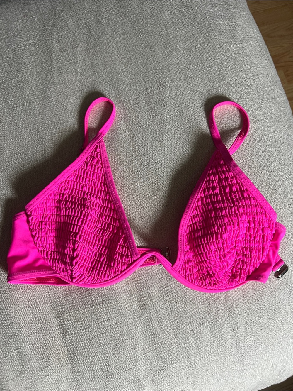 SHEIN Smocked Triangle Bikini Top - Neon Pink